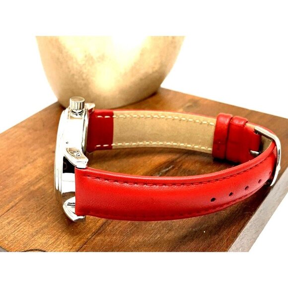 Disney Mickey Mouse Women's Watch Silver Tone Case 38mm Red Leather Band… - Picture 9 of 14